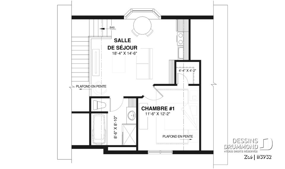 Étage - Plan de garage double avec logement d’une chambre, cuisine, salon et salle de bain complète à l’étage - Zoé