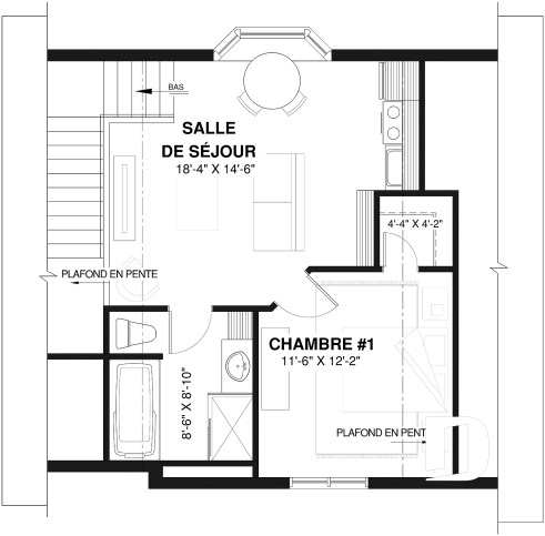Étage - Plan de garage double avec logement d’une chambre, cuisine, salon et salle de bain complète à l’étage - Zoé