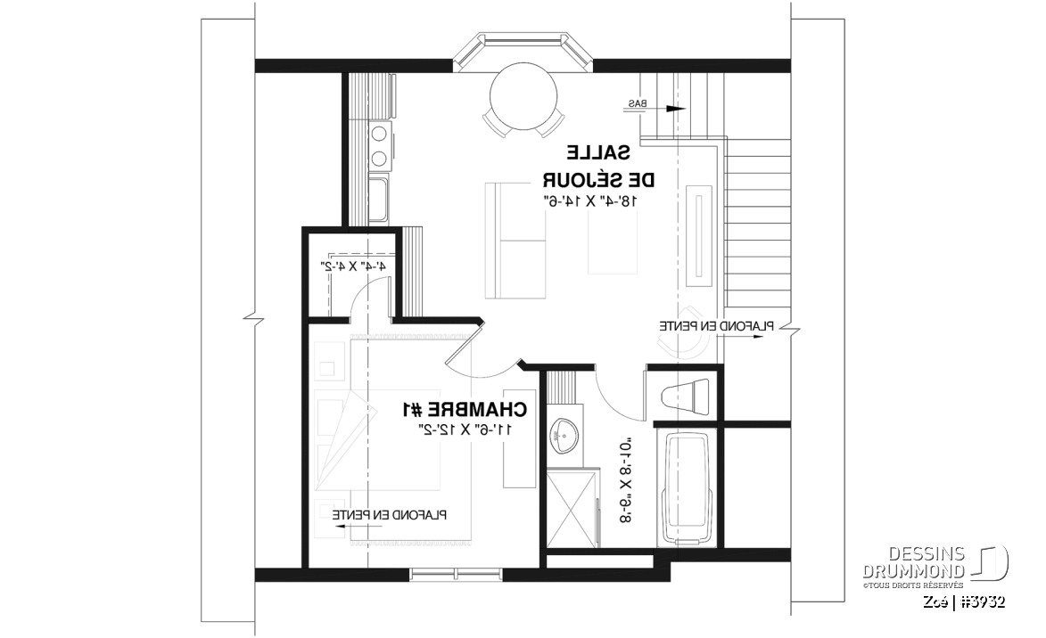 Étage - Plan de garage double avec logement d’une chambre, cuisine, salon et salle de bain complète à l’étage - Zoé