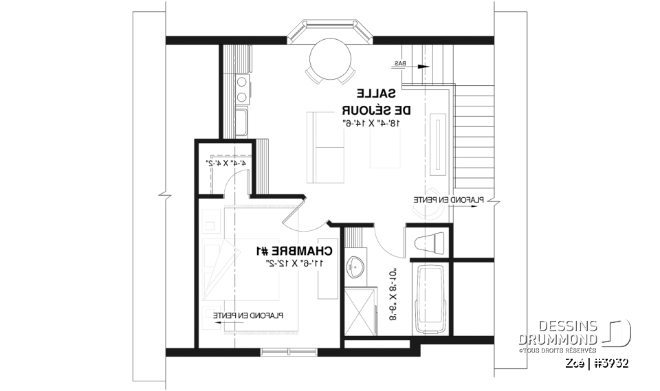 Étage - Plan de garage double avec logement d’une chambre, cuisine, salon et salle de bain complète à l’étage - Zoé