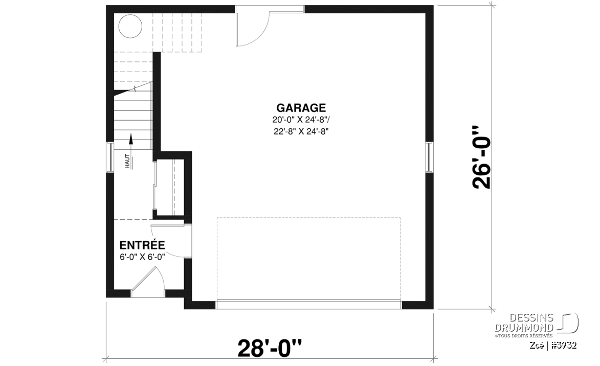 Rez-de-chaussée - Plan de garage double avec logement d’une chambre, cuisine, salon et salle de bain complète à l’étage - Zoé