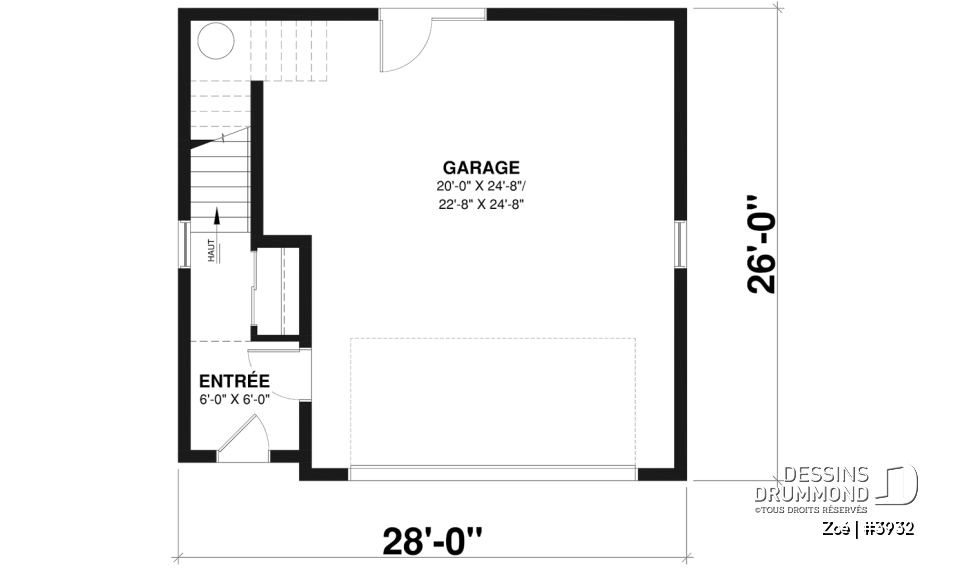 Rez-de-chaussée - Plan de garage double avec logement d’une chambre, cuisine, salon et salle de bain complète à l’étage - Zoé