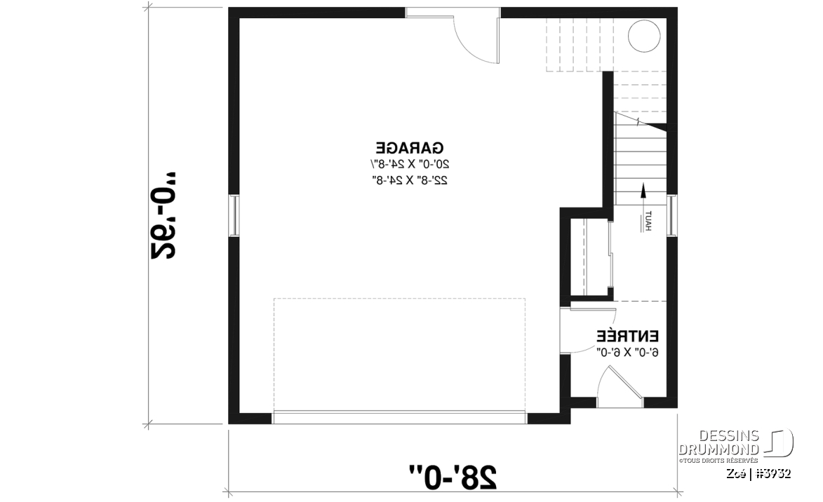 Rez-de-chaussée - Plan de garage double avec logement d’une chambre, cuisine, salon et salle de bain complète à l’étage - Zoé