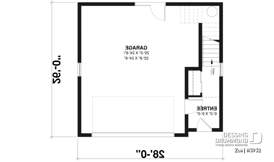 Rez-de-chaussée - Plan de garage double avec logement d’une chambre, cuisine, salon et salle de bain complète à l’étage - Zoé