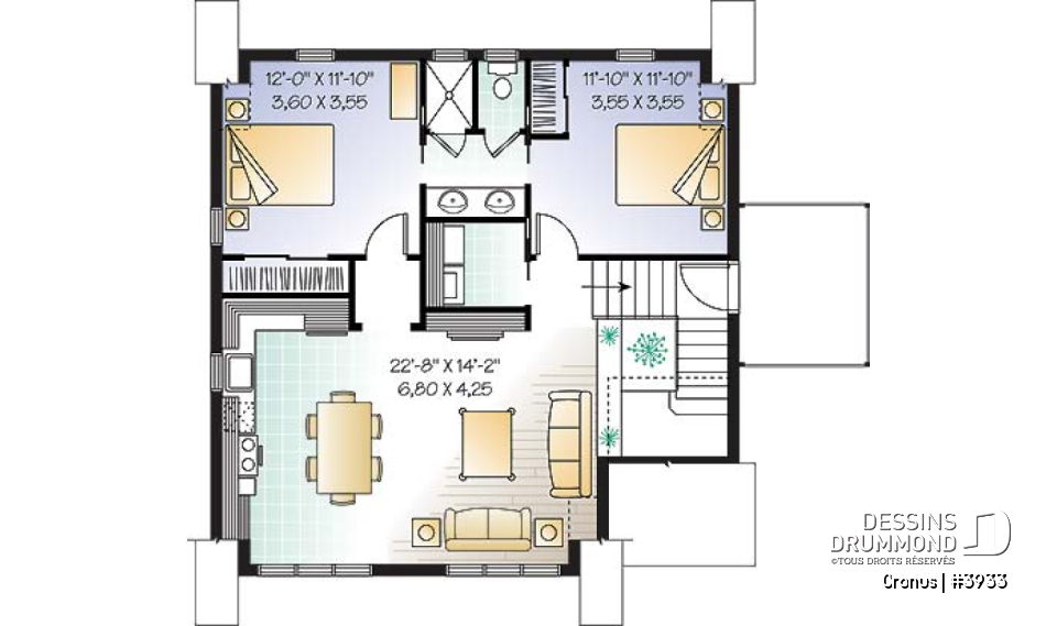 Étage - Plan de garage double de grand format, logement 2 chambres  à l'étage avec balcon, buanderie et plus - Cronus