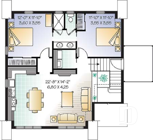 Étage - Plan de garage double de grand format, logement 2 chambres  à l'étage avec balcon, buanderie et plus - Cronus