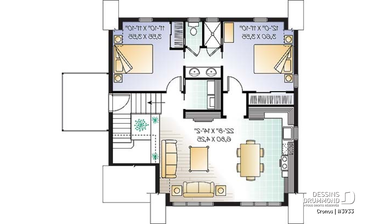Étage - Plan de garage double de grand format, logement 2 chambres  à l'étage avec balcon, buanderie et plus - Cronus