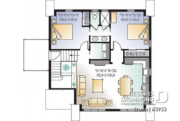 Étage - Plan de garage double de grand format, logement 2 chambres  à l'étage avec balcon, buanderie et plus - Cronus