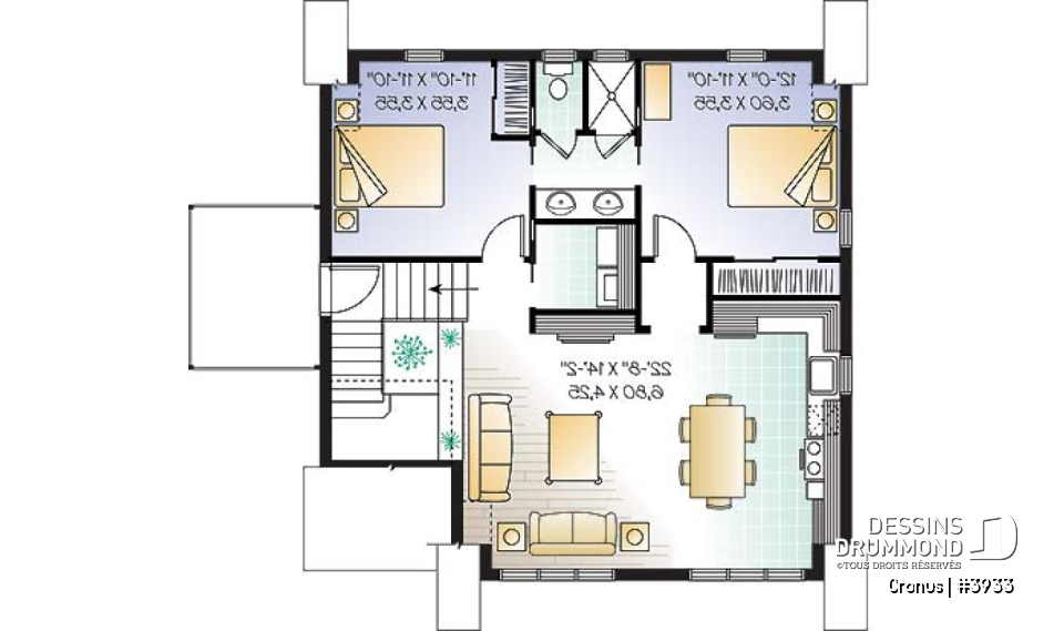 Étage - Plan de garage double de grand format, logement 2 chambres  à l'étage avec balcon, buanderie et plus - Cronus