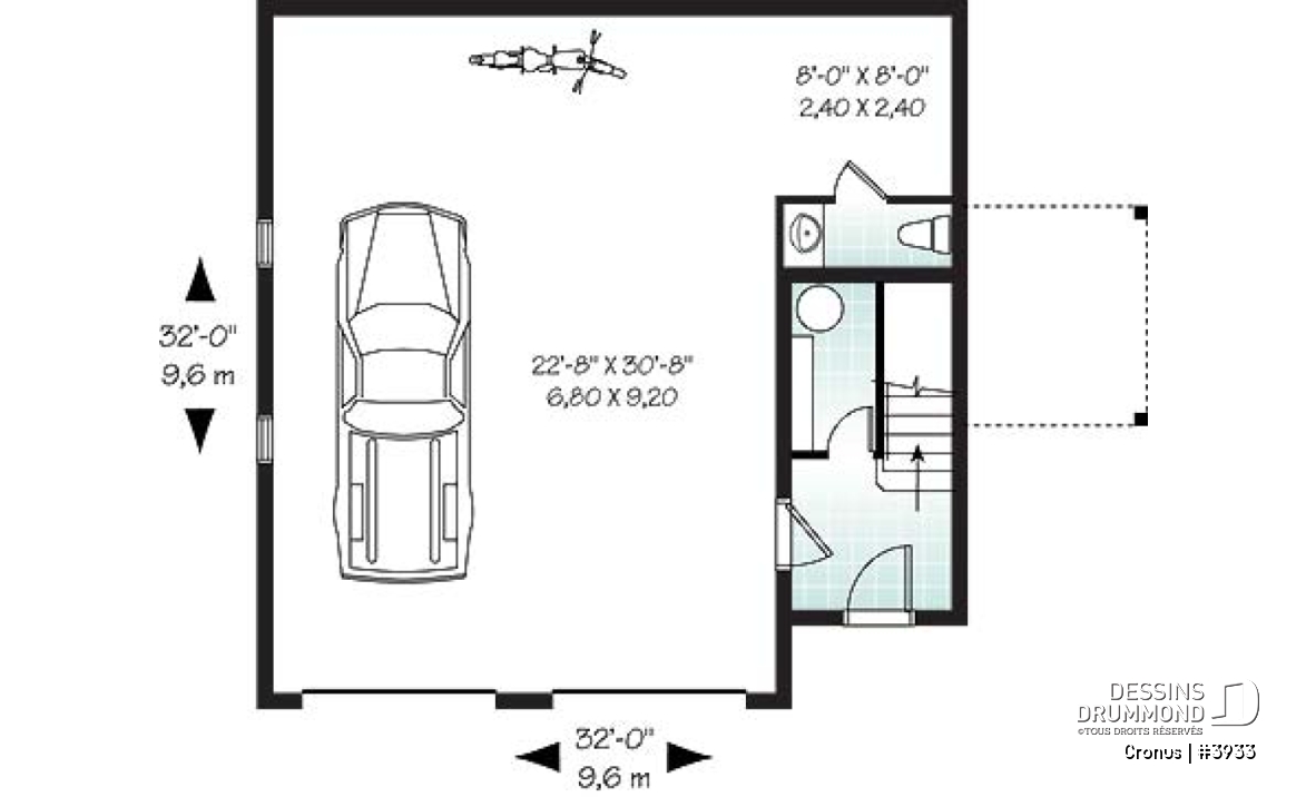 Rez-de-chaussée - Plan de garage double de grand format, logement 2 chambres  à l'étage avec balcon, buanderie et plus - Cronus