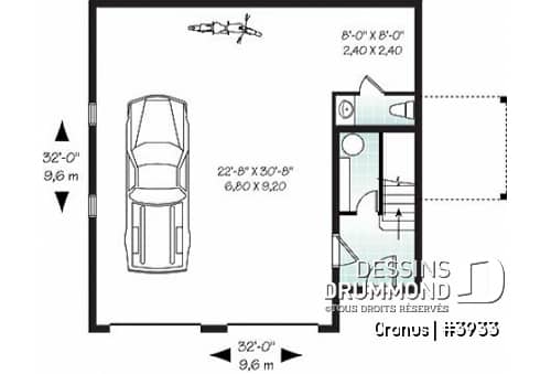 Rez-de-chaussée - Plan de garage double de grand format, logement 2 chambres  à l'étage avec balcon, buanderie et plus - Cronus