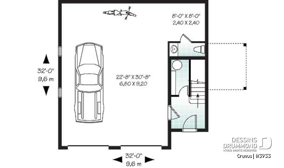 Rez-de-chaussée - Plan de garage double de grand format, logement 2 chambres  à l'étage avec balcon, buanderie et plus - Cronus
