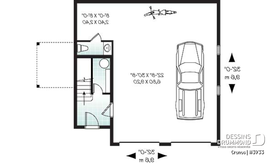 Rez-de-chaussée - Plan de garage double de grand format, logement 2 chambres  à l'étage avec balcon, buanderie et plus - Cronus