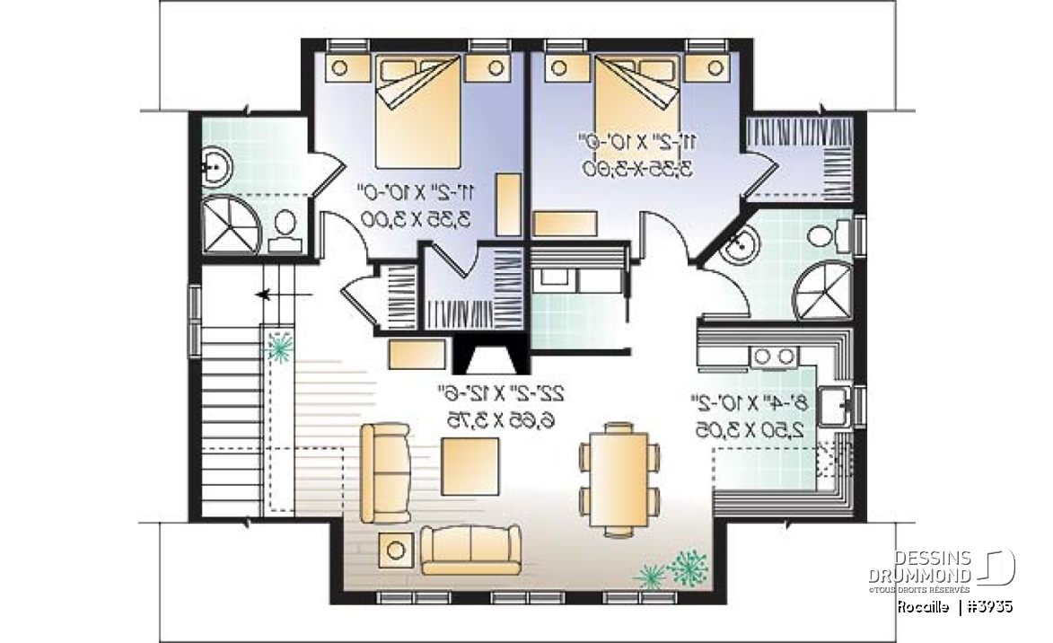 Étage - Plan de garage avec logement 2 chambres, 2 salles de bain, espace ouvert, plafond cathédral, foyer - Rocaille 