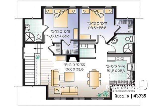 Étage - Plan de garage avec logement 2 chambres, 2 salles de bain, espace ouvert, plafond cathédral, foyer - Rocaille 