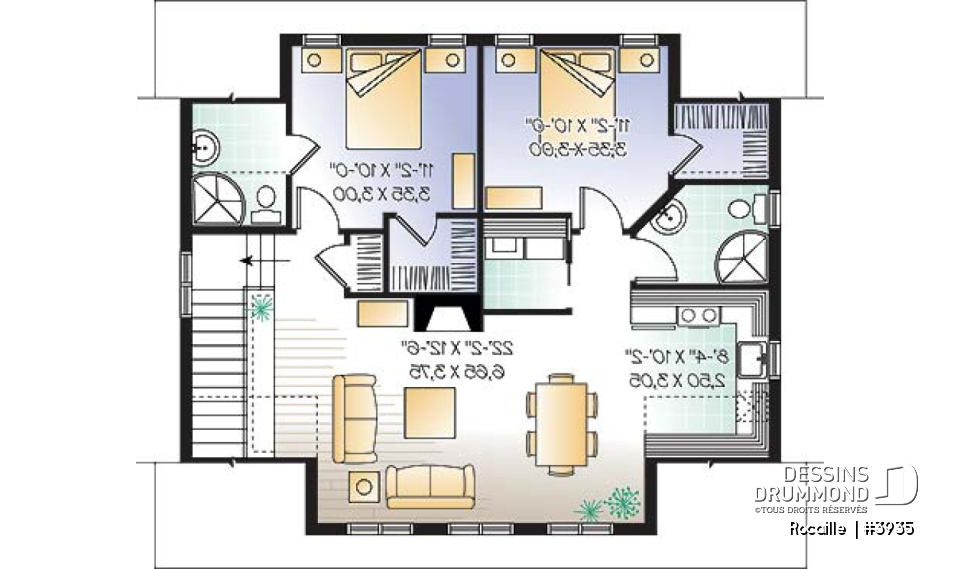Étage - Plan de garage avec logement 2 chambres, 2 salles de bain, espace ouvert, plafond cathédral, foyer - Rocaille 