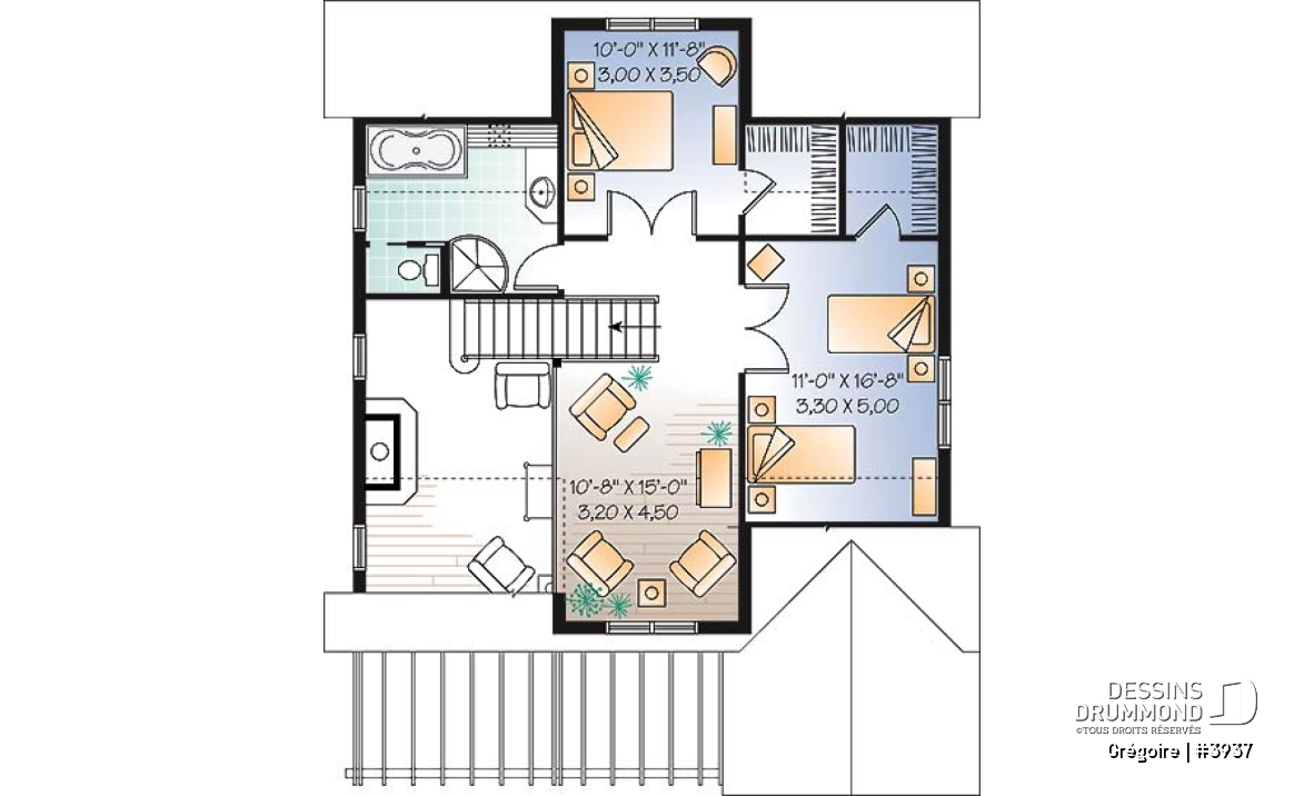 Étage - Cottage de 3 chambres avec mezzanine, abri moustiquaire à la terrasse arrière et espace ouvert - Grégoire