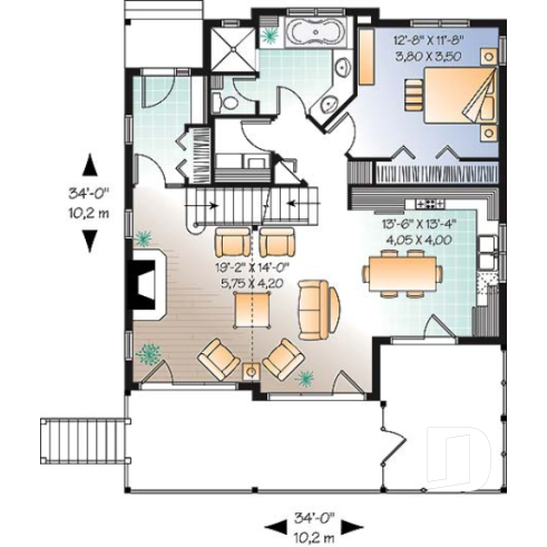 Rez-de-chaussée - Cottage de 3 chambres avec mezzanine, abri moustiquaire à la terrasse arrière et espace ouvert - Grégoire