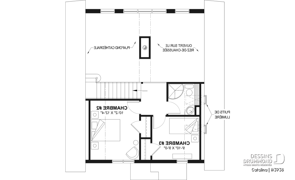 Étage - Plan de chalet de type A-frame ( à toit en A ), superbe luminosité, plancher convivial, mezzanine à l'étage - Catalina