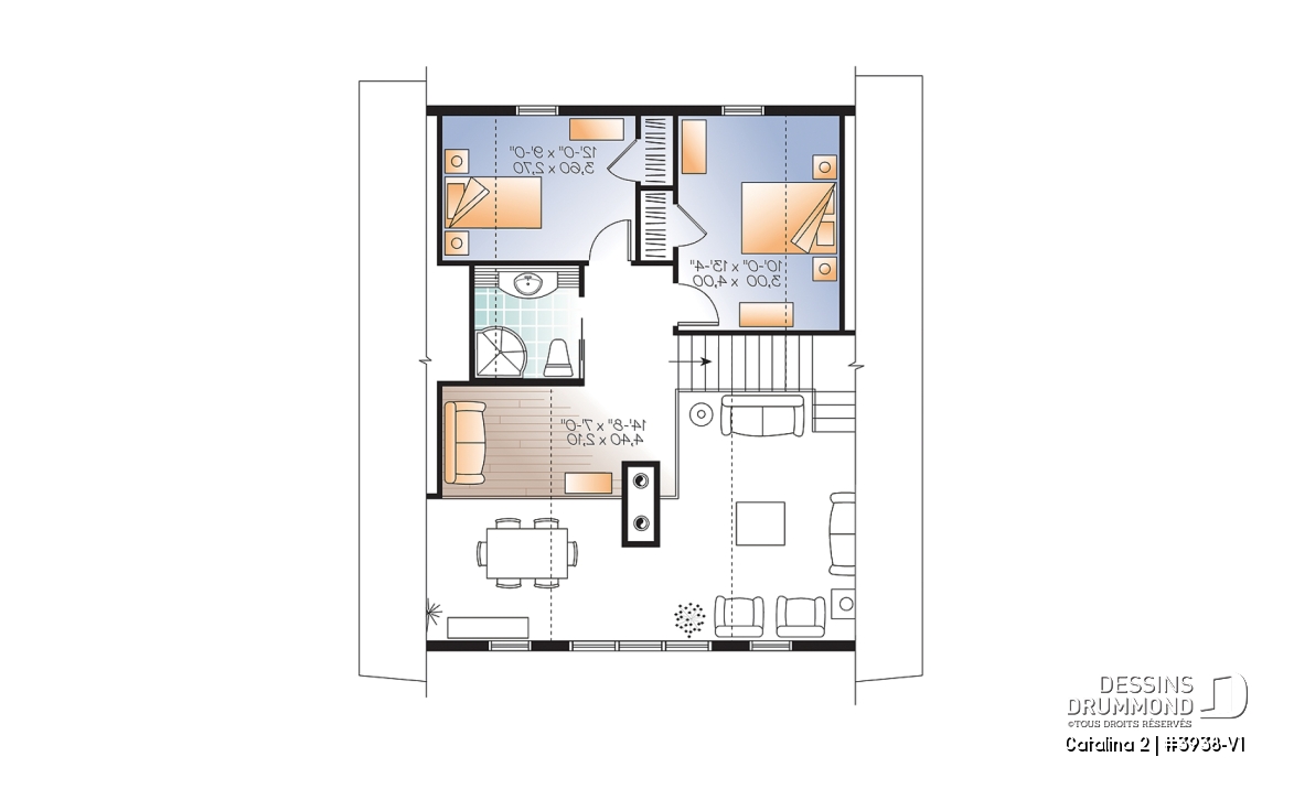 Étage - Plan de chalet 3 à 5 chambres, rez-de-jardin, foyer double, mezzanine, grande buanderie, grande terrasse - Catalina 2