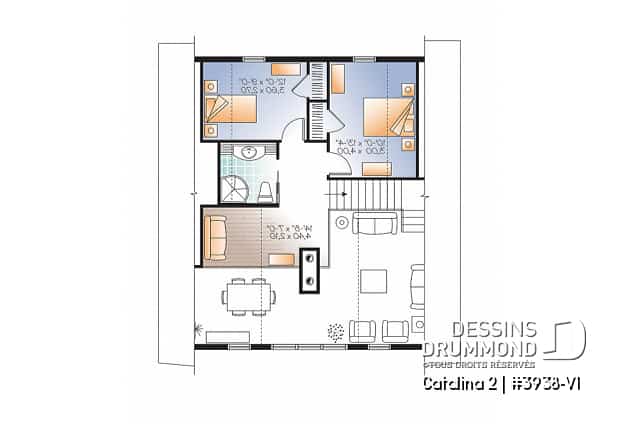 Étage - Plan de chalet 3 à 5 chambres, rez-de-jardin, foyer double, mezzanine, grande buanderie, grande terrasse - Catalina 2