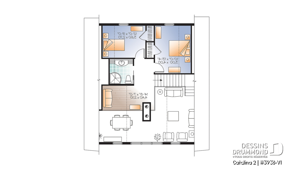 Étage - Plan de chalet 3 à 5 chambres, rez-de-jardin, foyer double, mezzanine, grande buanderie, grande terrasse - Catalina 2