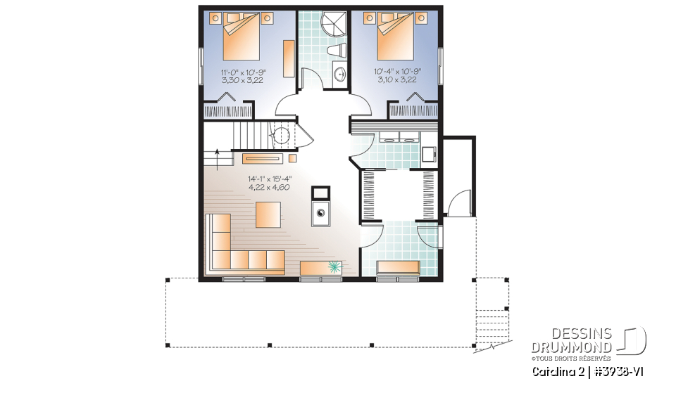 Sous-sol - Plan de chalet 3 à 5 chambres, rez-de-jardin, foyer double, mezzanine, grande buanderie, grande terrasse - Catalina 2