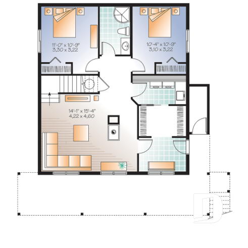 Sous-sol - Plan de chalet 3 à 5 chambres, rez-de-jardin, foyer double, mezzanine, grande buanderie, grande terrasse - Catalina 2