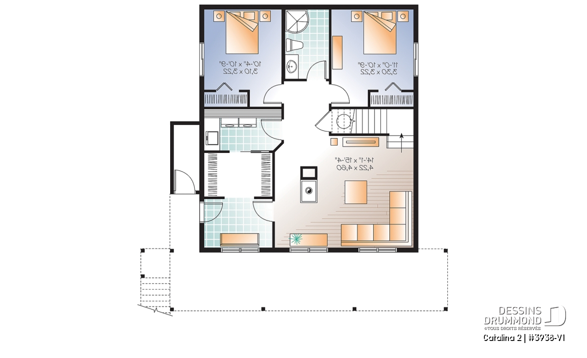 Sous-sol - Plan de chalet 3 à 5 chambres, rez-de-jardin, foyer double, mezzanine, grande buanderie, grande terrasse - Catalina 2