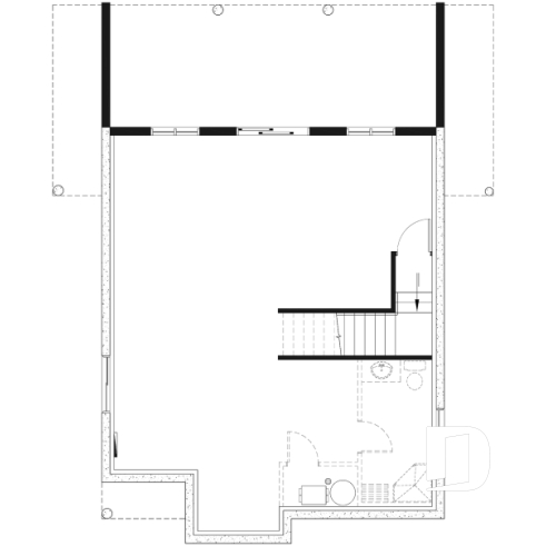 Sous-sol aménageable - Plan de chalet rustique, vue panoramique, 3 chambres, 2 salles de bain, plafond cathédrale, foyer, mezzanine - Catalina 3