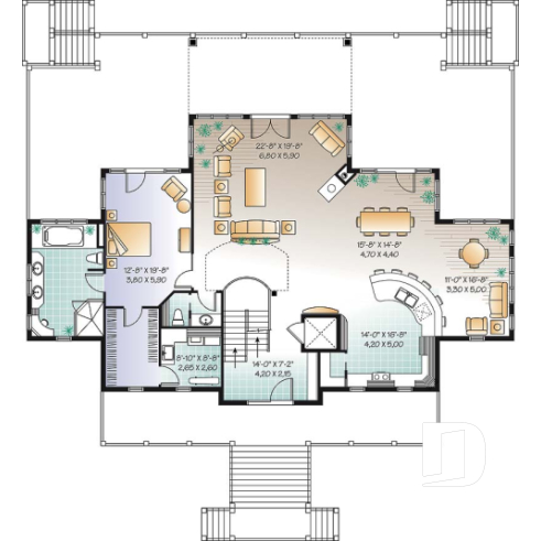 Étage 1 - Plan de maison 4 à 5+ chambres, style Méditéranéen, 2 suites, ascenseur, grande terrasse - Oceancrest