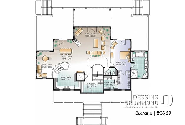 Étage 1 - Plan de maison 4 à 5+ chambres, style Méditéranéen, 2 suites, ascenseur, grande terrasse - Oceancrest