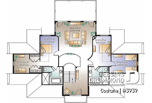 Étage 2 - Plan de maison 4 à 5+ chambres, style Méditéranéen, 2 suites chambre des maîtres, grande terrasse - Costane