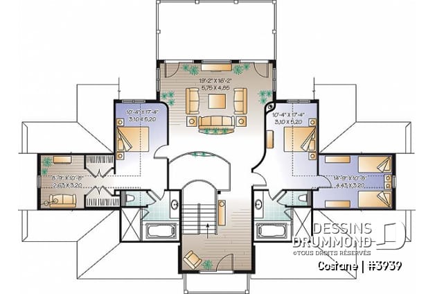 Étage 2 - Plan de maison 4 à 5+ chambres, style Méditéranéen, 2 suites, ascenseur, grande terrasse - Oceancrest