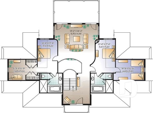 Étage 2 - Plan de maison 4 à 5+ chambres, style Méditéranéen, 2 suites, ascenseur, grande terrasse - Oceancrest