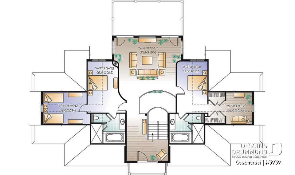 Étage 2 - Plan de maison 4 à 5+ chambres, style Méditéranéen, 2 suites, ascenseur, grande terrasse - Oceancrest