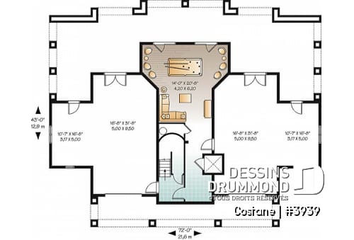 Rez-de-chaussée - Plan de maison 4 à 5+ chambres, style Méditéranéen, 2 suites chambre des maîtres, grande terrasse - Costane