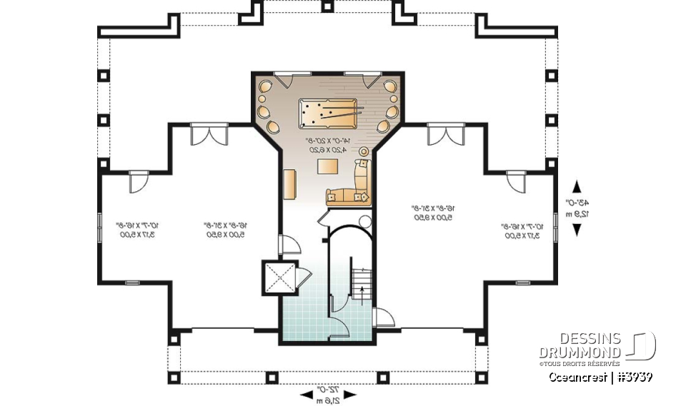 Rez-de-chaussée - Plan de maison 4 à 5+ chambres, style Méditéranéen, 2 suites, ascenseur, grande terrasse - Oceancrest