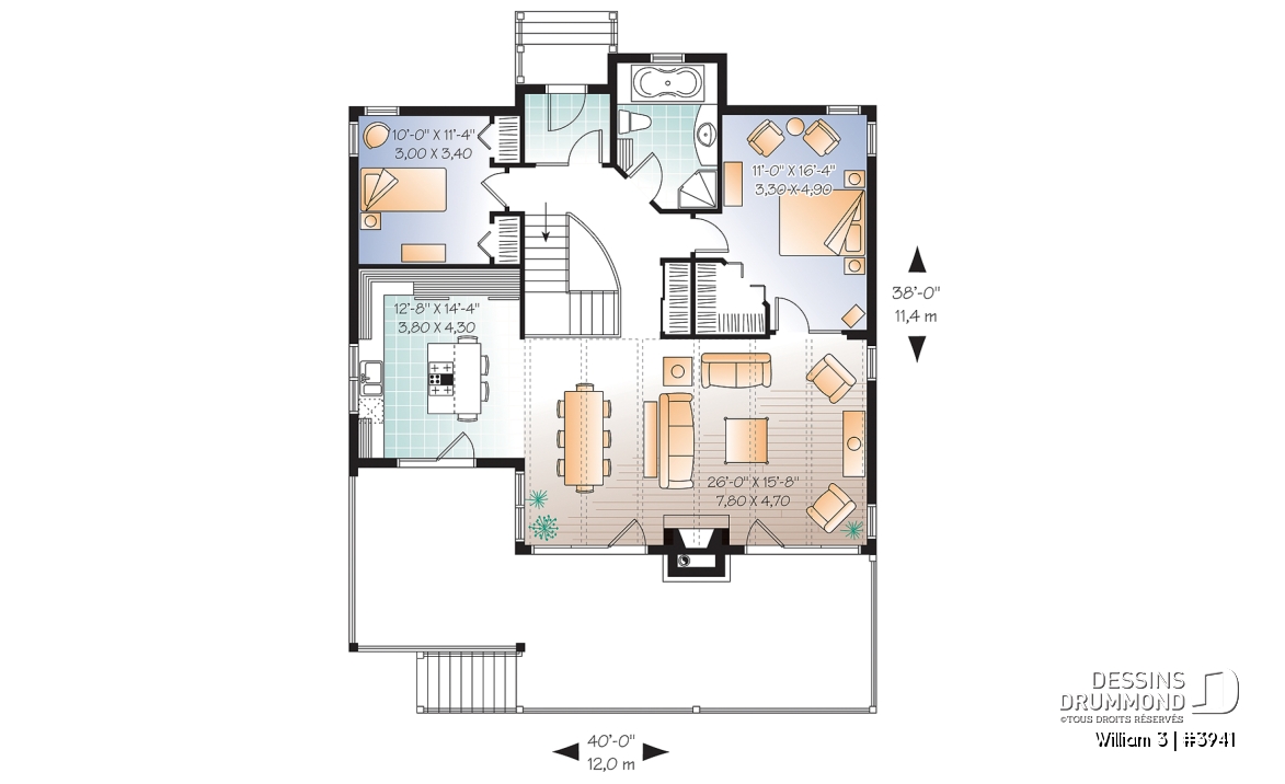 Rez-de-chaussée - Maison chalet Moderne Rustique, 2 chambres au rdc., cuisine avec îlot, sous-sol à aménager - William 3