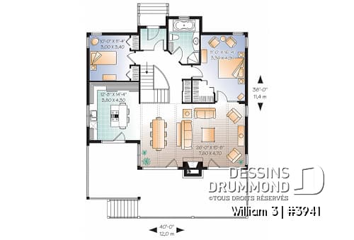 Rez-de-chaussée - Maison chalet Moderne Rustique, 2 chambres au rdc., cuisine avec îlot, sous-sol à aménager - William 3