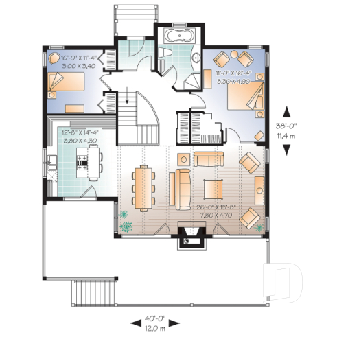 Rez-de-chaussée - Maison chalet Moderne Rustique, 2 chambres au rdc., cuisine avec îlot, sous-sol à aménager - William 3