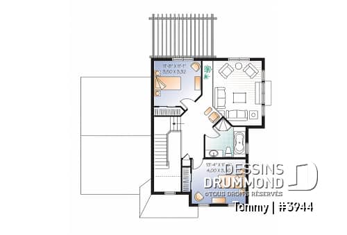 Étage - Plan de maison offrant vue arrière panoramique, inspiration transitionnel, 3 chambres, mezzanine, garage - Tommy