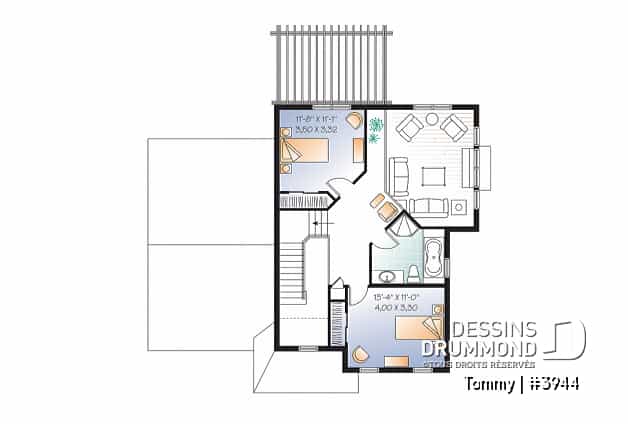 Étage - Plan de maison offrant vue arrière panoramique, inspiration transitionnel, 3 chambres, mezzanine, garage - Tommy