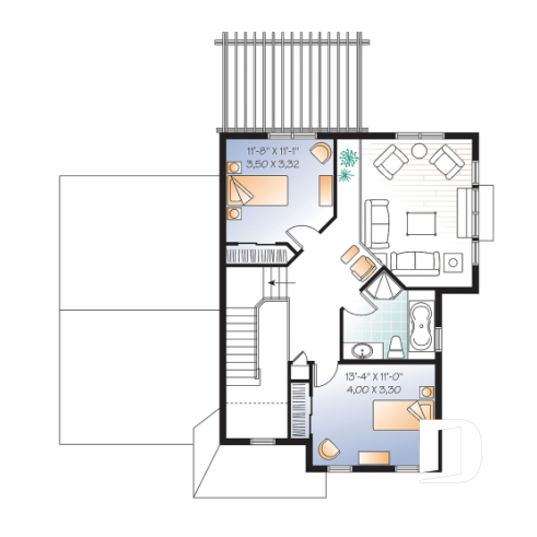 Étage - Plan de maison offrant vue arrière panoramique, inspiration transitionnel, 3 chambres, mezzanine, garage - Tommy