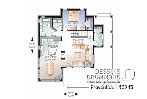 Rez-de-chaussée - Maison style chalet panoramique avec chambre des maîtres au rez-de-chaussée, foyer, plancher à aire ouverte - Proventide