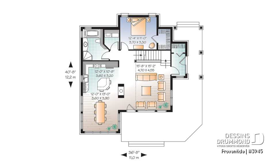 Rez-de-chaussée - Maison style chalet panoramique avec chambre des maîtres au rez-de-chaussée, foyer, plancher à aire ouverte - Proventide