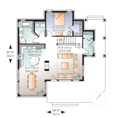 Rez-de-chaussée - Maison style chalet panoramique avec chambre des maîtres au rez-de-chaussée, foyer, plancher à aire ouverte - Proventide