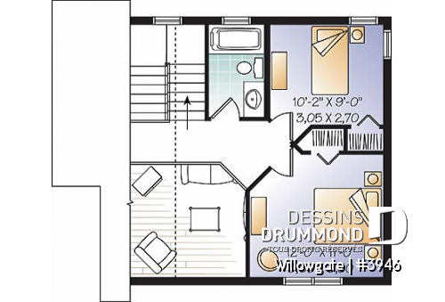 Étage - Plan de chalet abordable, 2 chambres, plafond cathédral avec mezzanine, 2 salles de bain, belle lumière - Willowgate