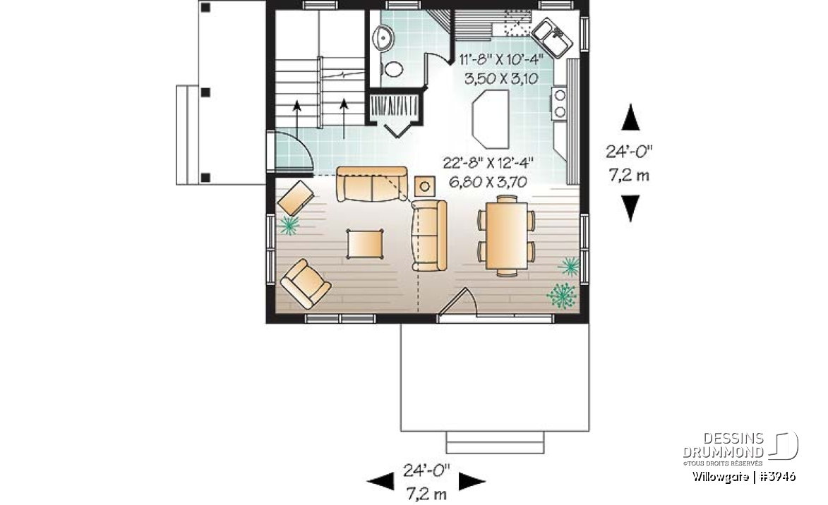 Rez-de-chaussée - Plan de petit chalet moderne abordable, 2 chambres, cathédrale avec mezzanine, 1.5 salles bain, belle lumière - Willowgate