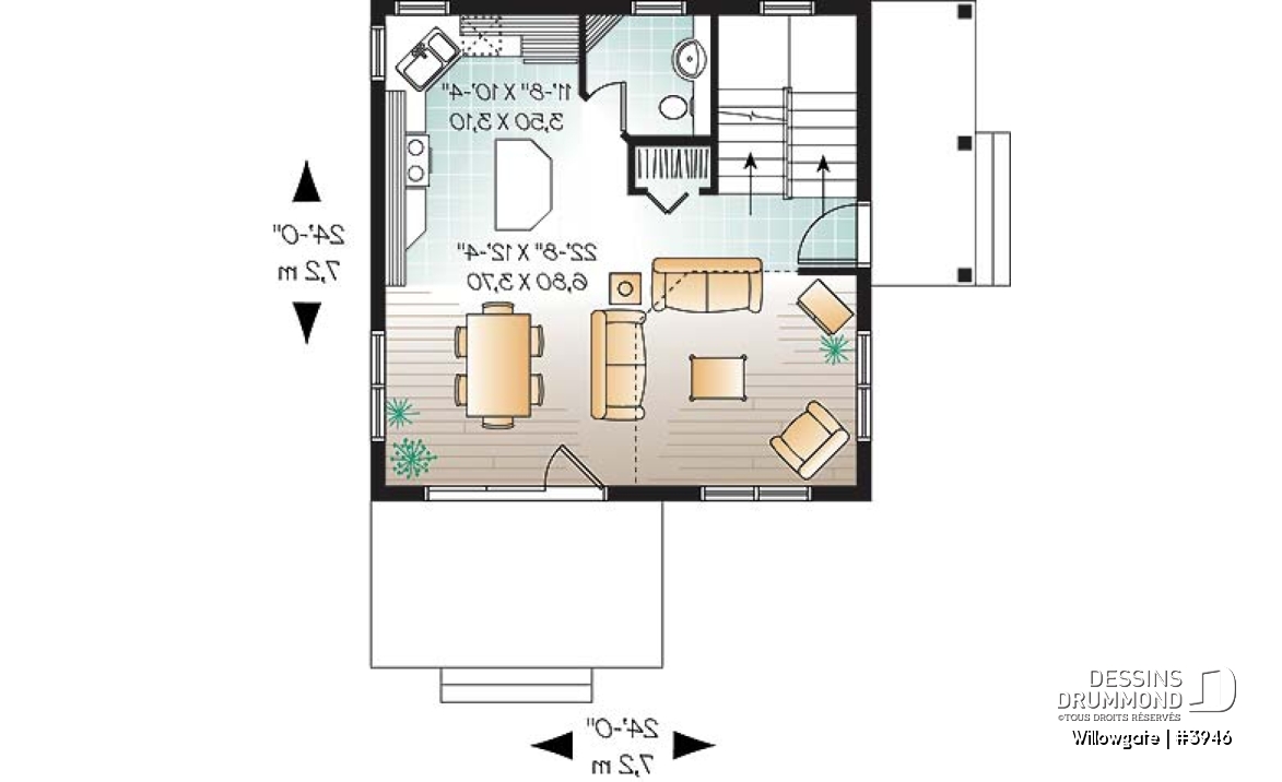 Rez-de-chaussée - Plan de petit chalet moderne abordable, 2 chambres, cathédrale avec mezzanine, 1.5 salles bain, belle lumière - Willowgate
